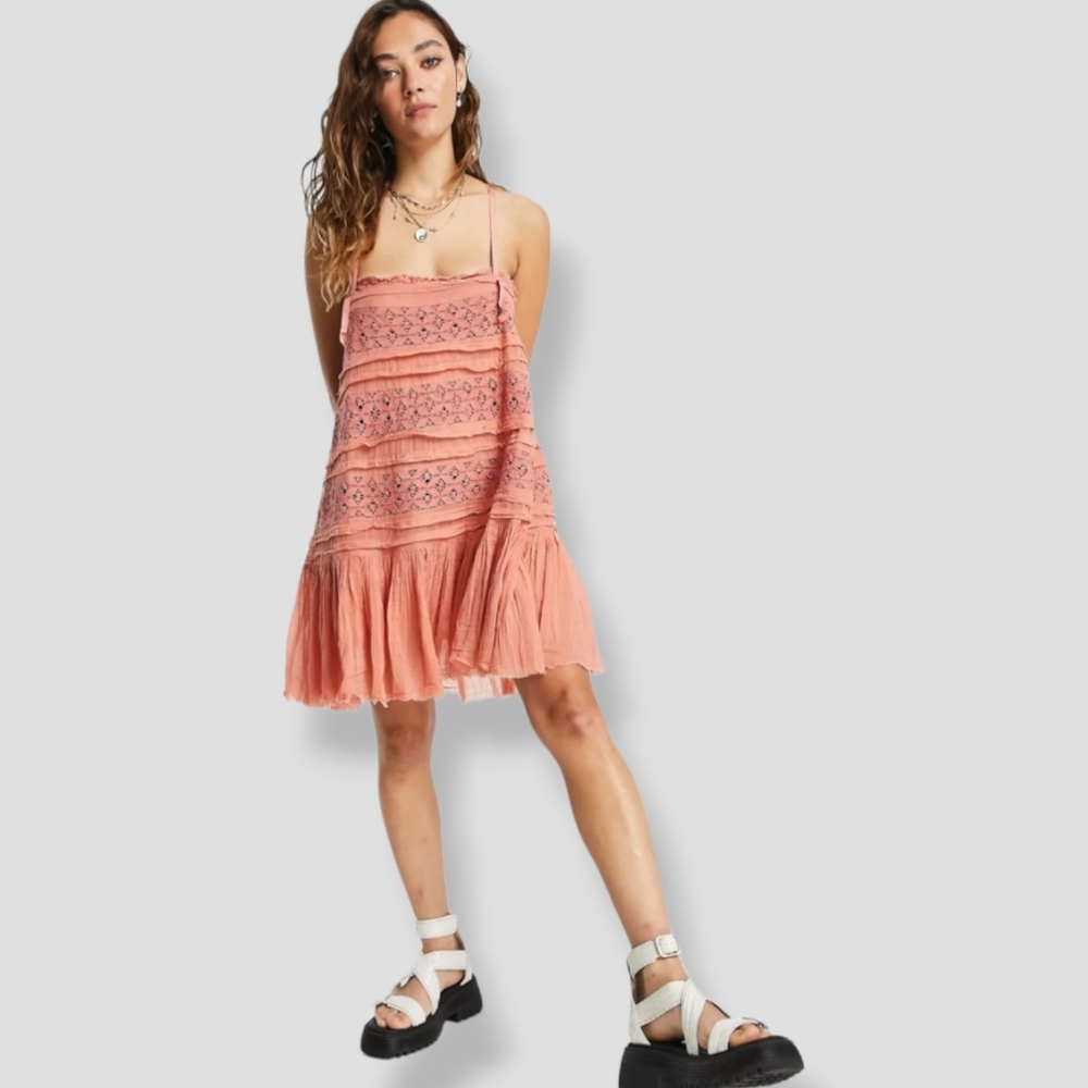 FREE PEOPLE Shailee Gauze Mini Sundress Copper Rose